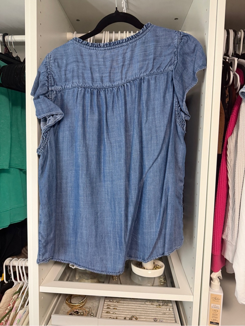 LC Lauren Conrad Light Blue Chambray Tie-Neck Blouse - Picture 3 of 4